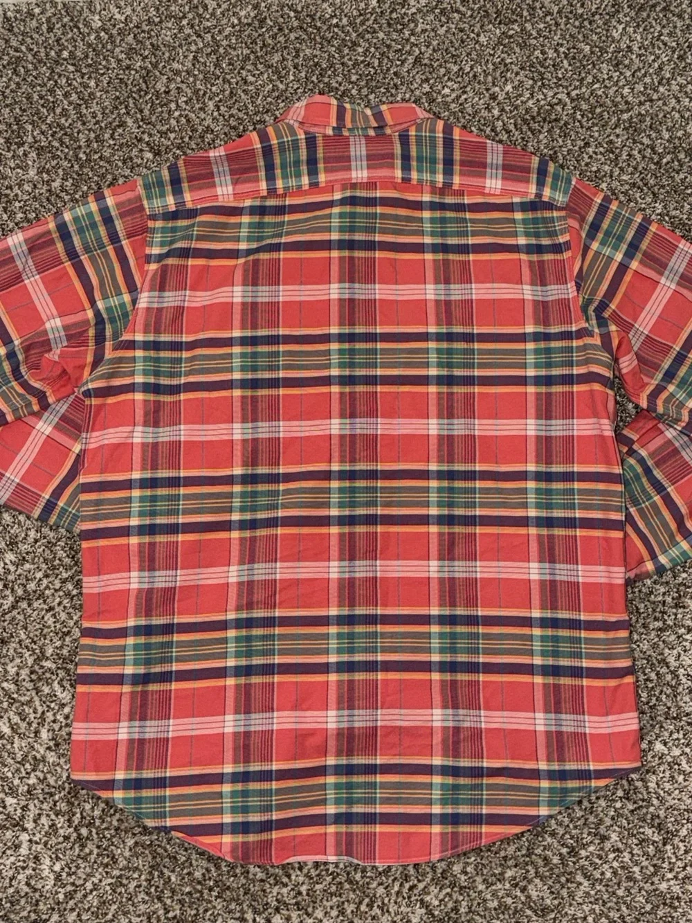 Polo by Ralph Lauren Coral and Green Plaid Button-Down Shirt Size Large